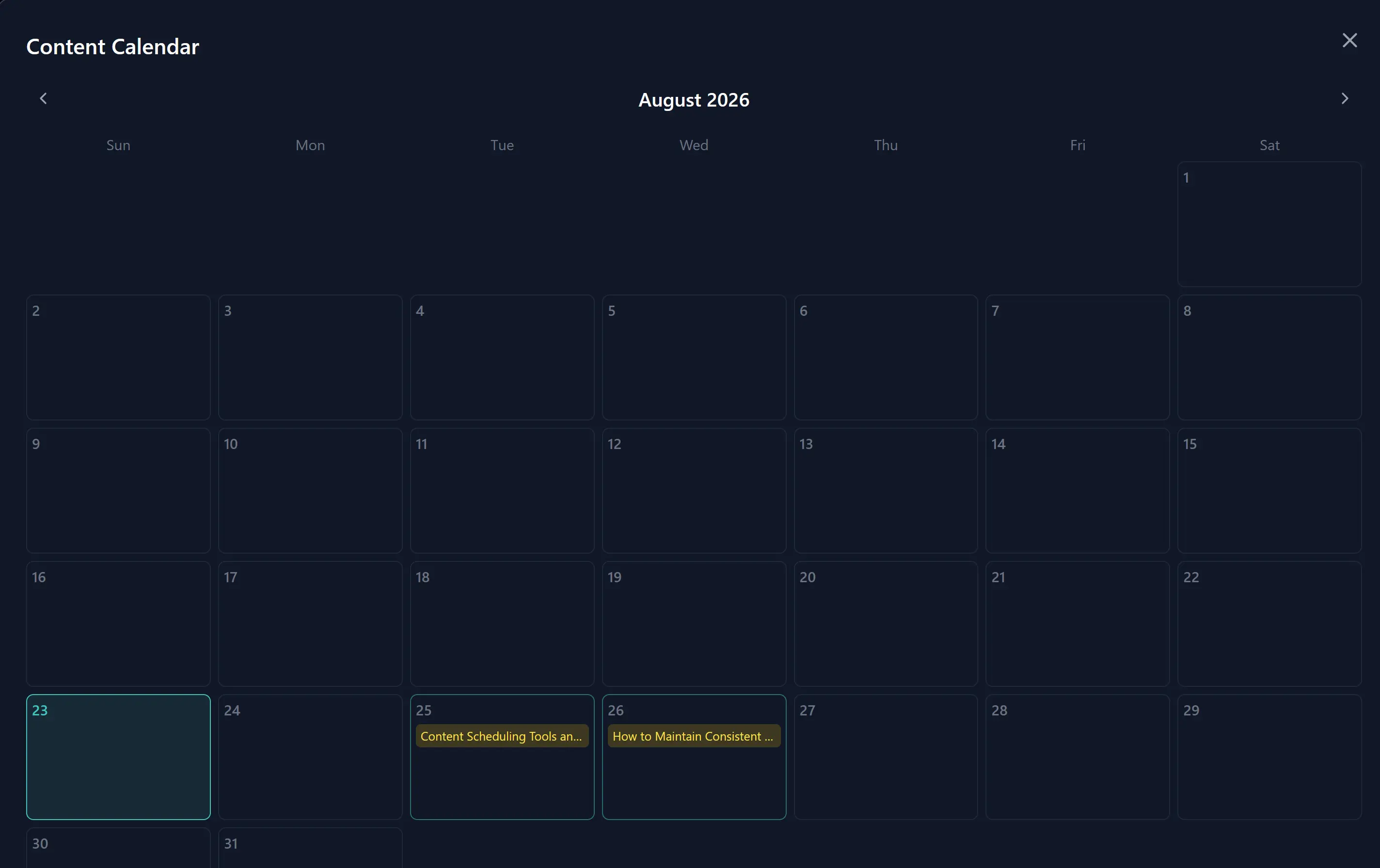 Content calendar in RankAhead